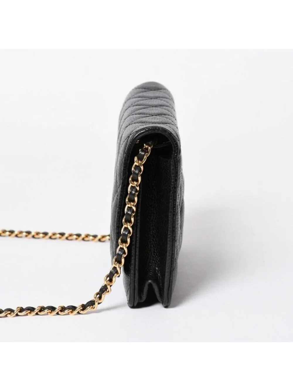 Chanel Chain Wallet CC Logo Caviar Leather Black Gold Shoulder Bag